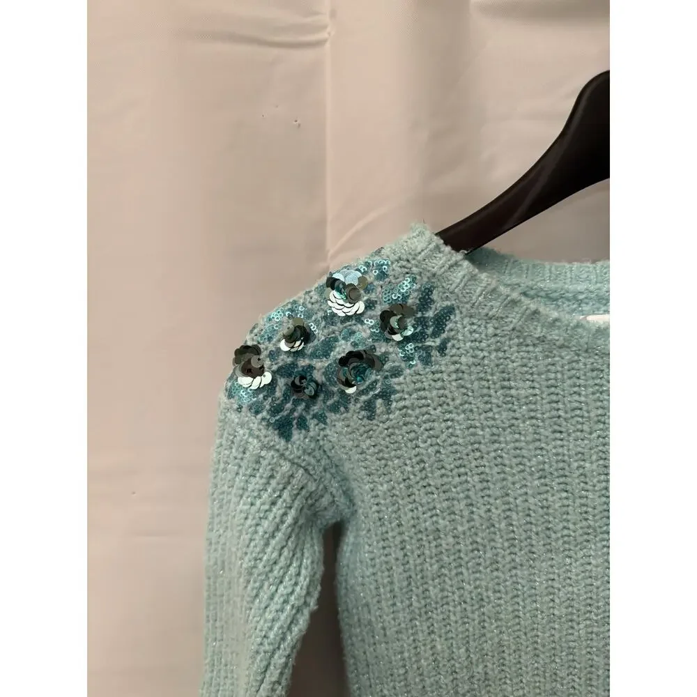 Girls Justice Green Sweater Size 10 With Sparkling Shoulders